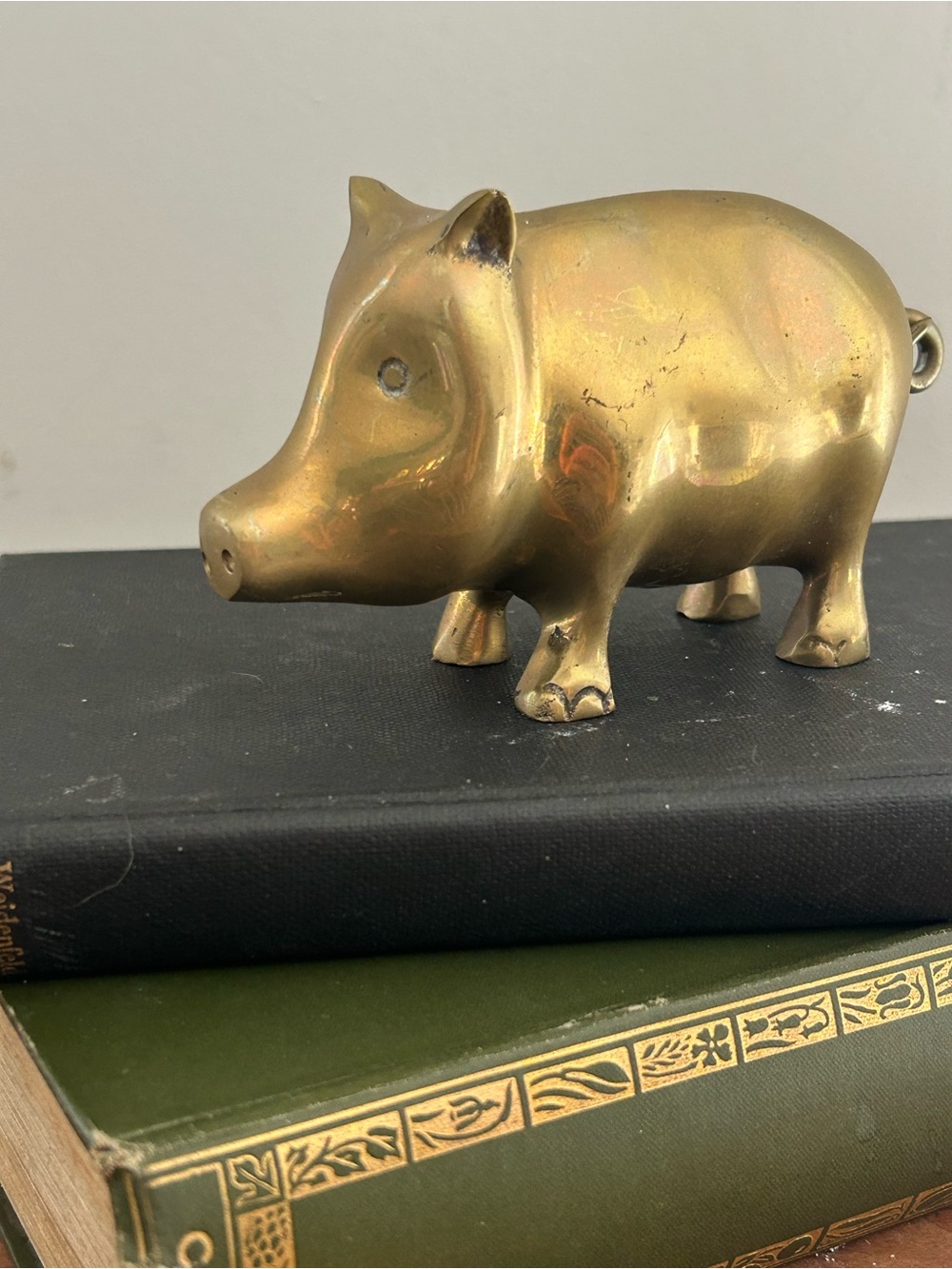 Solid Brass Pig Figurine Curled Tail Decorative Animal Accent MCM